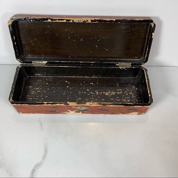 Antique Handpainted Wood Box 10.5 x 4 x 2.5" - Picture 6 of 6